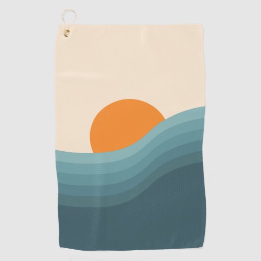 Retro stijl abstract zonsondergang landschap golfhanddoek (Voorkant)