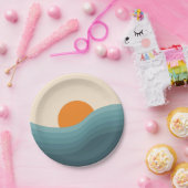 Retro stijl abstract zonsondergang landschap papieren bordje (Feest)