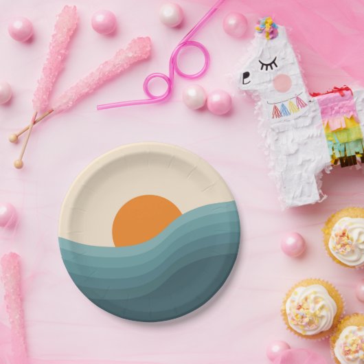 Retro stijl abstract zonsondergang landschap papieren bordje (Feest)