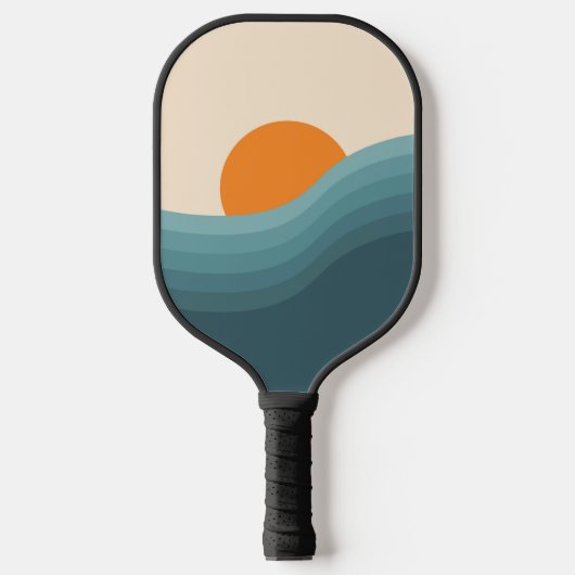 Retro stijl abstract zonsondergang landschap pickleball paddle (Voorkant)
