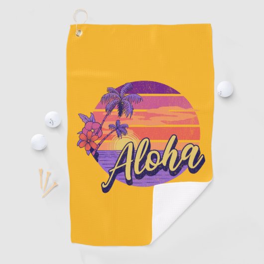 Retro stijl "Aloha" tekst ontwerp Golfhanddoek (Insitu)