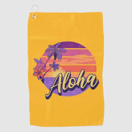 Retro stijl "Aloha" tekst ontwerp Golfhanddoek (Voorkant)