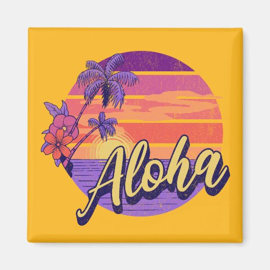 Retro stijl "Aloha" tekst ontwerp Magneet (Voorkant)