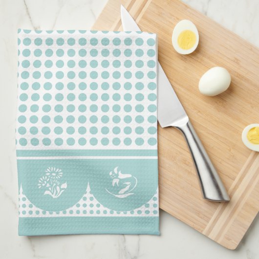 Retro  stijl aqua blauwgroen polka dot scallop theedoek (Quarter Fold)
