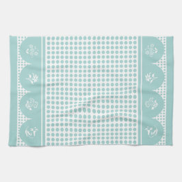 Retro stijl aqua blauwgroen polka dot scallop theedoek