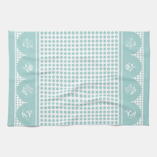 Retro stijl aqua blauwgroen polka dot scallop theedoek (Horizontaal)