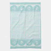 Retro stijl aqua blauwgroen polka dot scallop theedoek (Verticaal)