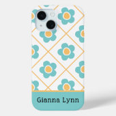 Retro stijl aqua geel bloemmotief monogram Case-Mate iPhone case (Achterkant)