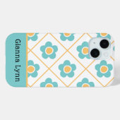 Retro stijl aqua geel bloemmotief monogram Case-Mate iPhone case (Achterkant (horizontaal))