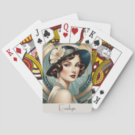 Retro stijl Art Deco geïnspireerd Portret Vrouw Da Pokerkaarten