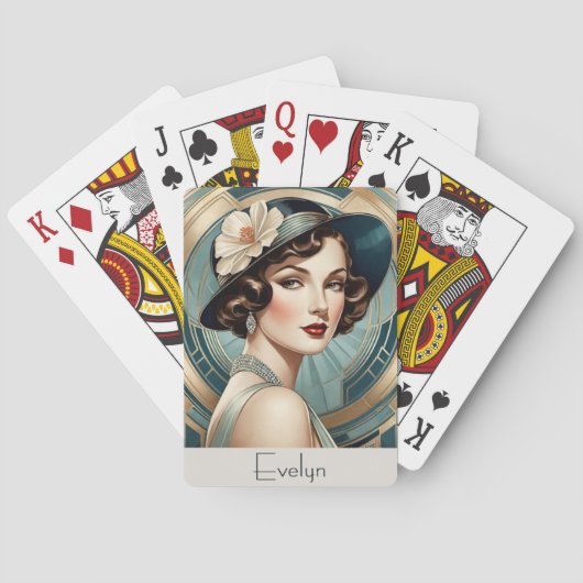 Retro stijl Art Deco geïnspireerd Portret Vrouw Da Pokerkaarten (Achterkant)