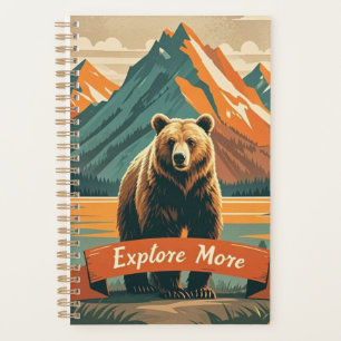 Retro-stijl beer cartoon en bergketen planner