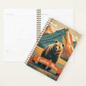 Retro-stijl beer cartoon en bergketen planner (Display)