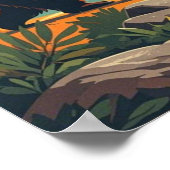 Retro-stijl beer cartoon en bergketen Poster (Hoek)