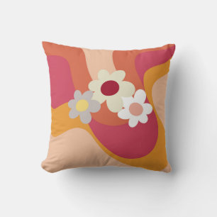 Retro stijl bloemen en golven kussen