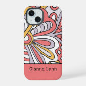 Retro stijl bloemige monogram iPhone 15 case (Achterkant)