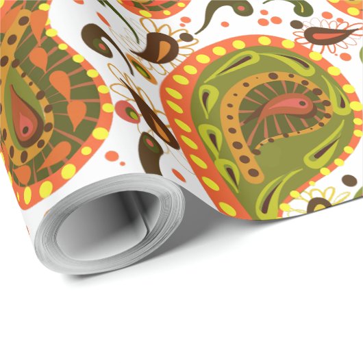 Retro stijl Bright Autumn Paisley die u aanpast Cadeaupapier (Rol Hoek)