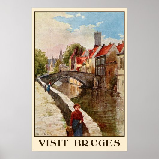 retro-stijl Brugge reizen en reizen Poster (Voorkant)