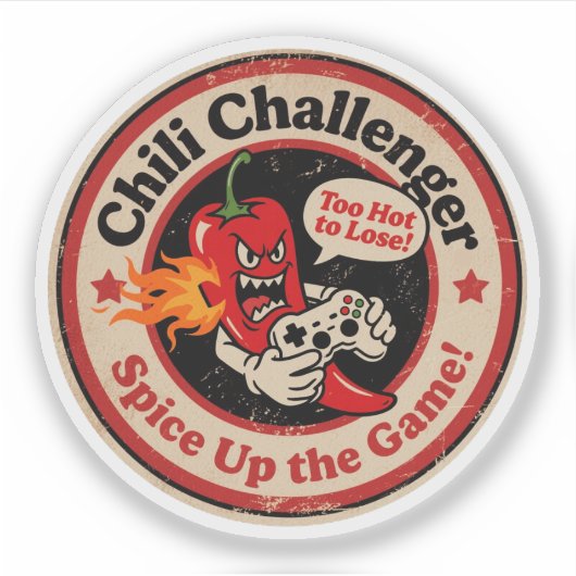 Retro Stijl Cartoon Chili met Controller Gamer Sticker (Voorkant)