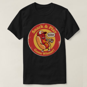 Retro Stijl Cartoon Hotdog met Controller T-shirt