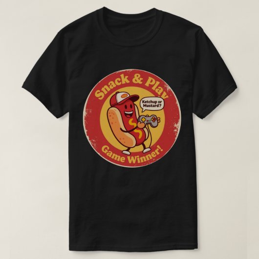 Retro Stijl Cartoon Hotdog met Controller T-shirt (Design voorkant)