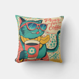 Retro-stijl cartoon kat die een oversized zonnebri kussen