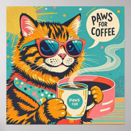 Retro-stijl cartoon kat met een oversized zonnebri poster