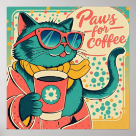 Retro-stijl cartoon kat met een oversized zonnebri poster