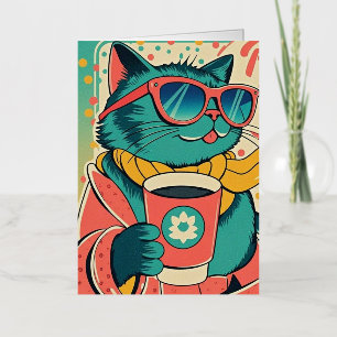 Retro-stijl cartoon kat met oversized zonnebril folie wenskaart