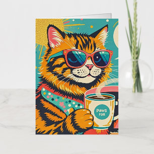 Retro-stijl cartoon kat met oversized zonnebril folie wenskaart