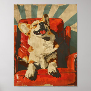 retro stijl Corgi Poster Illustratie