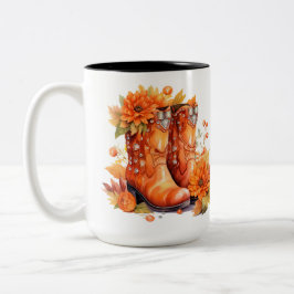 Retro stijl Cowboy laarzen - Herfstbladeren Tweekleurige Koffiemok