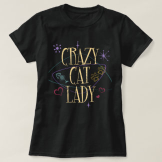 Retro stijl Crazy Cat Lady donker T-shirt