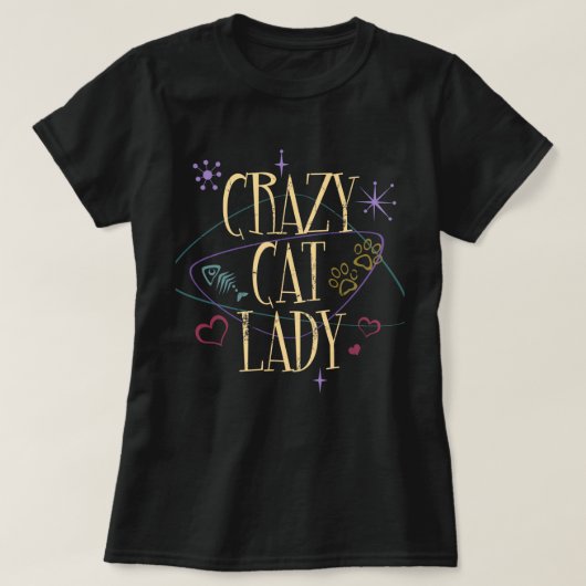 Retro stijl Crazy Cat Lady donker T-shirt (Design voorkant)