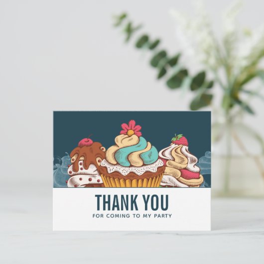 Retro Stijl Cupcakes Zoete Dessert Bedankt Briefkaart (Staand voorkant)