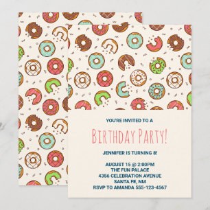 Retro stijl cute donut patroon verjaardagsfeestje kaart