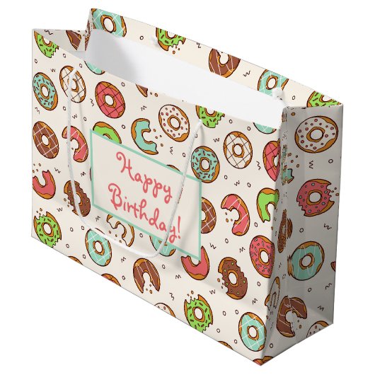 Retro Stijl Cute Kleurrijke Donut Patroon Verjaard Groot Cadeauzakje (Voorkant Gekanteld)