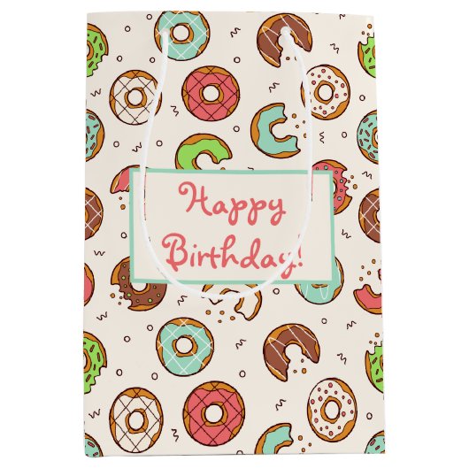 Retro stijl cute kleurrijke donut patroon verjaard medium cadeauzakje (Voorkant)