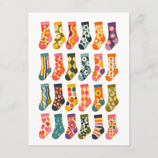 Retro Stijl Cute Sokken Collage Briefkaart (Voorkant)