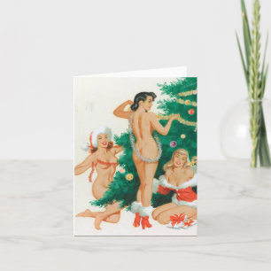 Retro-stijl "De boom versieren" kerstkaart Feestdagen Kaart