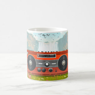 Retro-stijl draagbare radio-cassettespelers koffiemok