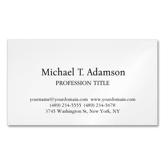 Retro Stijl Elegant Duidelijk Eenvoudig Wit Magnetisch Visitekaartje (Voorkant)