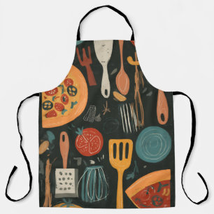 Retro-stijl gedrukte pizzabestek schort