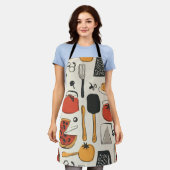Retro-stijl gedrukte pizzabestek schort (Gedragen)