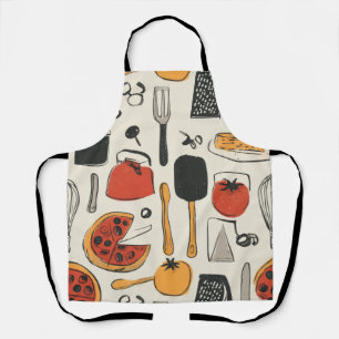 Retro-stijl gedrukte pizzabestek schort