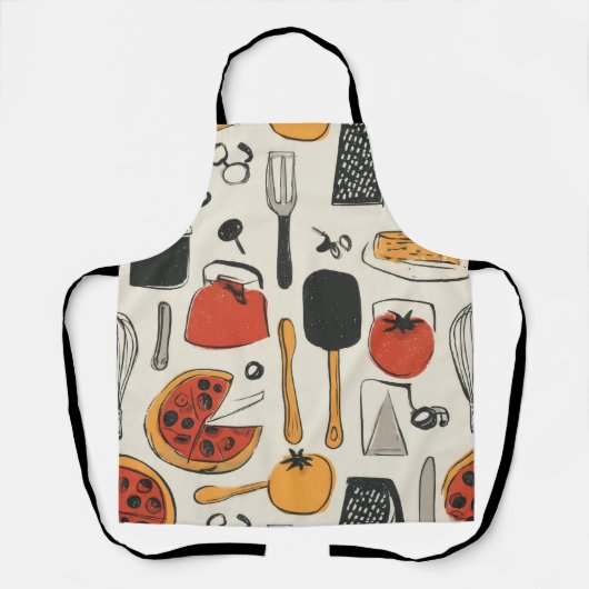 Retro-stijl gedrukte pizzabestek schort (Voorkant)
