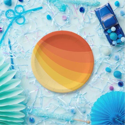 Retro stijl geel en oranje zonnestralen ontwerp papieren bordje (Feest)