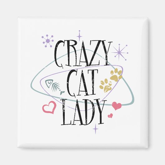 Retro Stijl Gek Kat Dame Magnet (Voorkant)