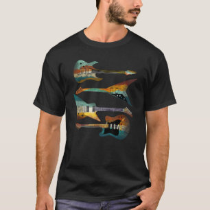 Retro stijl gitaren muzikanten, muziek gestresst V T-shirt