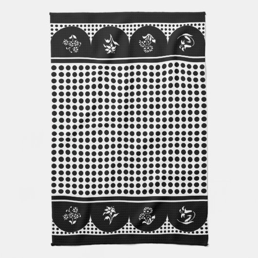 Retro  stijl grijs zwart polka dot scallop theedoek (Verticaal)